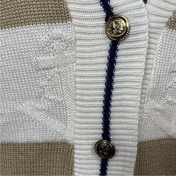 Cristin Stevens Vintage Striped Knit Cardigan Nautical Coastal Anchor Size Large - Picture 5 of 7